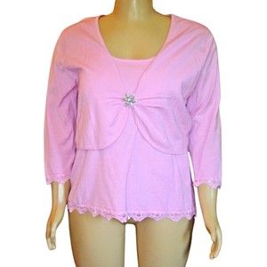 Lane Bryant Pink Knit 3/4 Sleeve Shrug Cardigan & Cami Sweater Set 22/24 NWT
